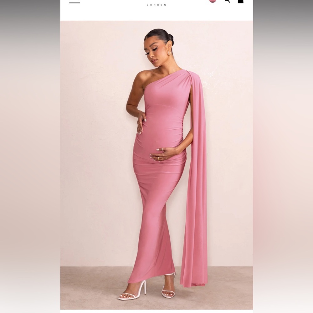 Blush pink maternity one shoulder maxi dress with cape sleeve 💗💗